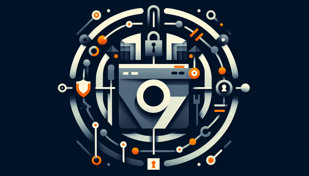 Symbolisches Bild für Chrome-Startprobleme unter Windows durch Family Safety, mit dunklem Hintergrund, Chrome- und Windows-Elementen sowie einem Sicherheitsschloss in Orange.