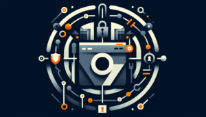 Symbolisches Bild für Chrome-Startprobleme unter Windows durch Family Safety, mit dunklem Hintergrund, Chrome- und Windows-Elementen sowie einem Sicherheitsschloss in Orange.