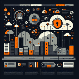 Minimalistisches Banner mit moderner Überschrift zu Backup-Strategien, Icons für Datensicherheit auf dunkelgrau und orange.