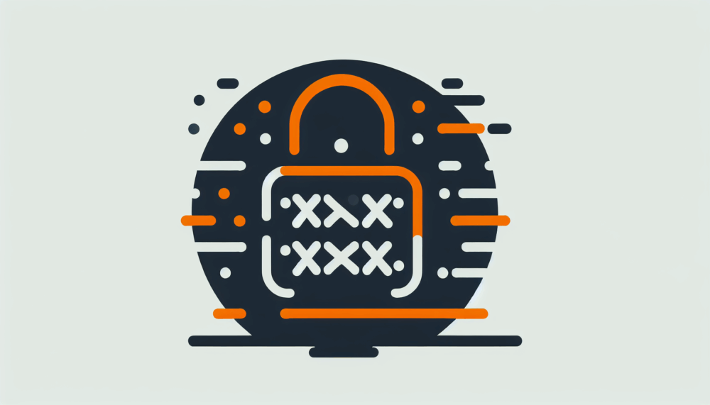 Minimalistisches Bild mit dunkelgrauem Hintergrund und orangefarbenem Vorhängeschloss-Symbol für Passwort-Sicherheit