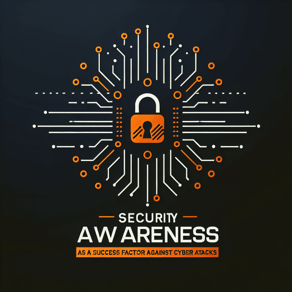 Minimalistisches Titelbild mit Schloss-Symbol und moderner Schrift für Security Awareness