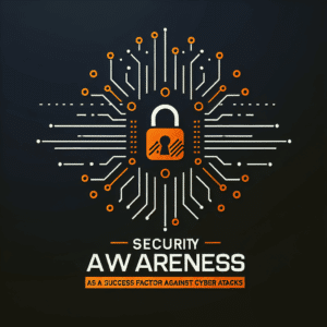Minimalistisches Titelbild mit Schloss-Symbol und moderner Schrift für Security Awareness