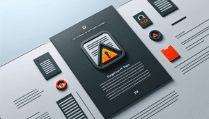 Minimalistisches PDF-Symbol mit orangenem Warnhinweis auf dunklem Hintergrund, Überschrift zu Phishing